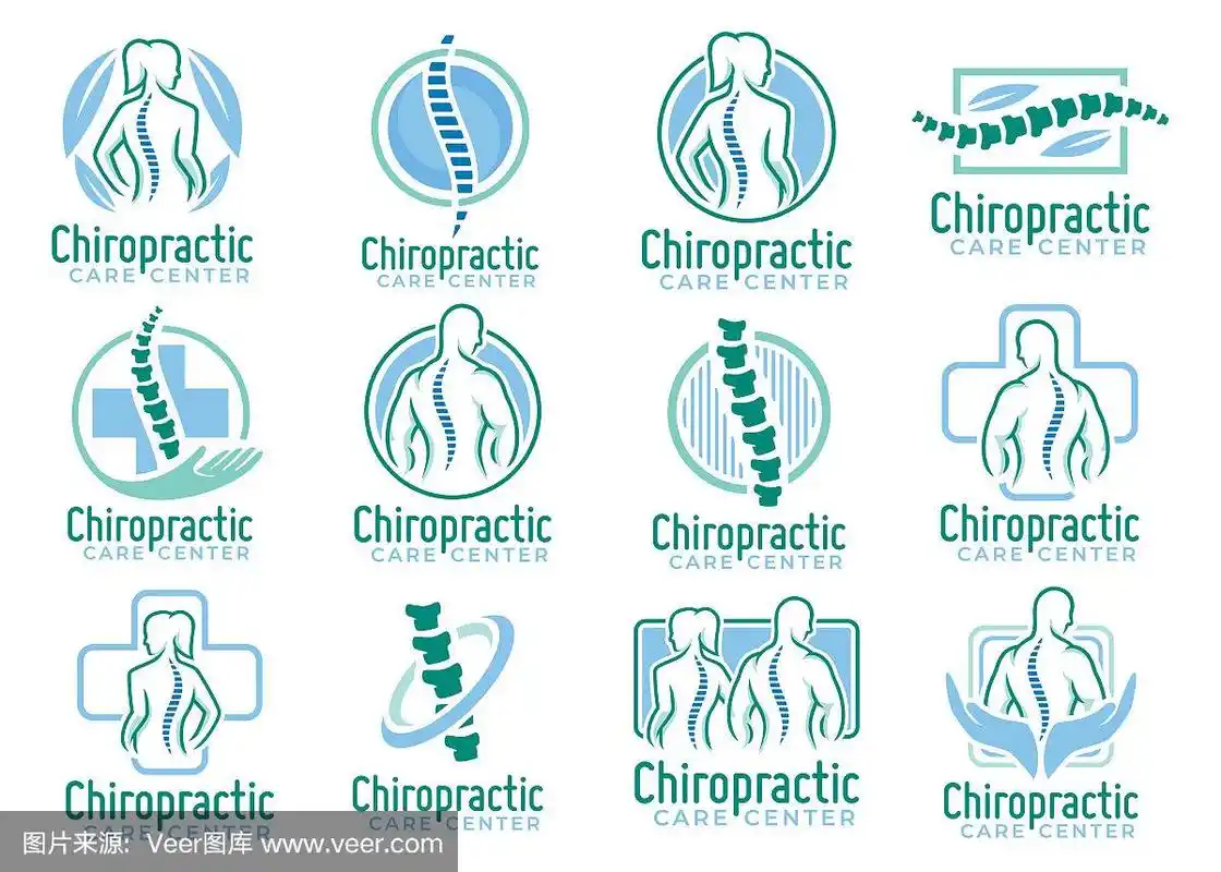 一套脊椎骨符号向量,脊柱保健医疗符号或图标包或集合.