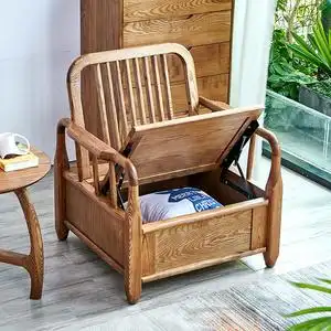 白蜡木沙发冬夏两用带高箱箱体储物收纳小户型北欧单人位实木沙发