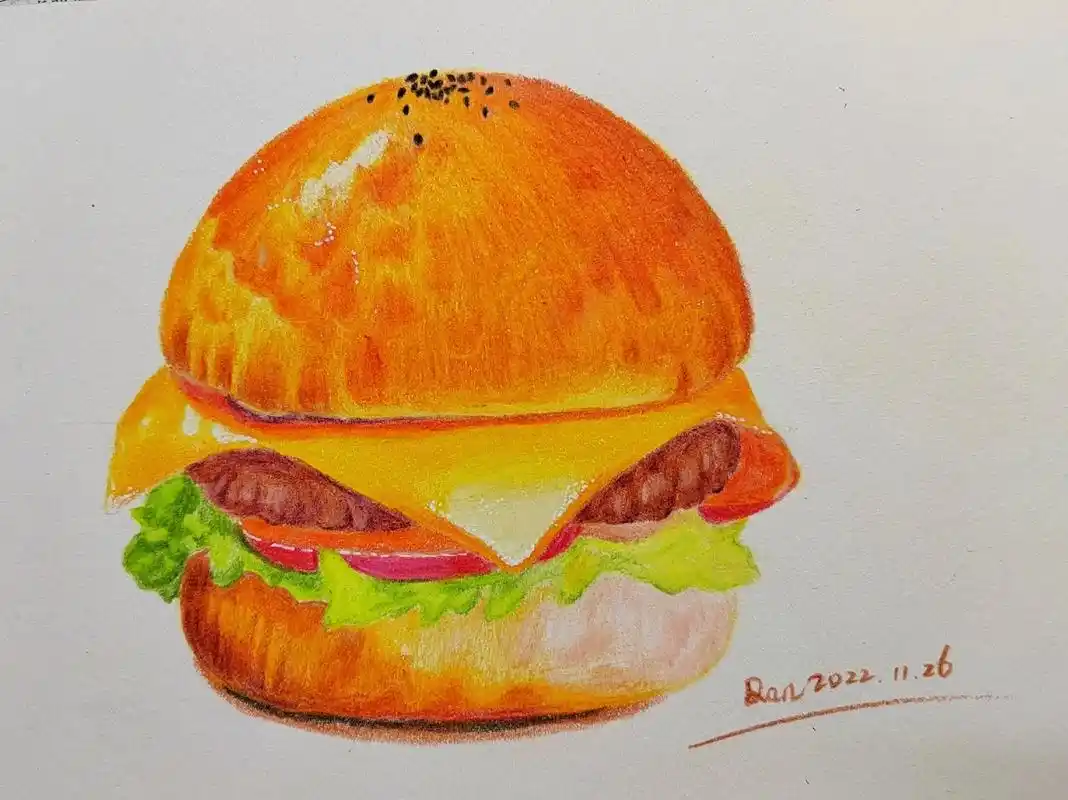 今晚这个汉堡有没有比双十一的那个美味啊[呲牙]#彩铅手绘 # - 抖音