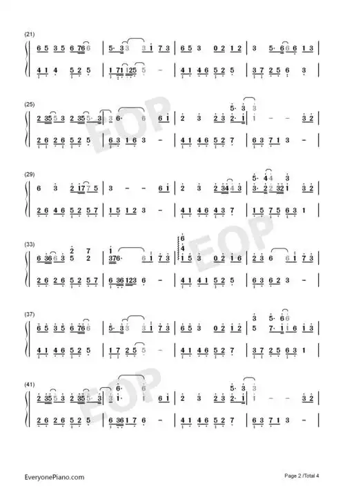 不染-完美版双手简谱预览2