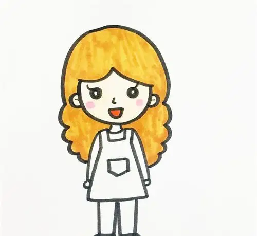 鞋子涂成棕色,身上围裙涂上紫色,一个长发的妈妈形象就画好了