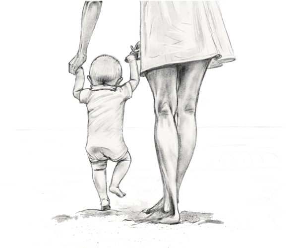 母亲牵着孩子往前走素材