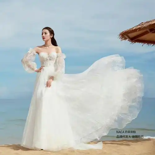 迪丽热巴白色婚纱造型##迪丽热巴婚纱大片
