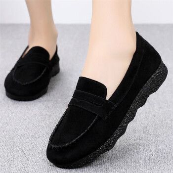 跳红兔2022春款老北京布鞋女百搭平底豆豆鞋上班单鞋平跟黑色工作鞋女