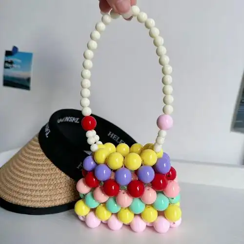 珍珠包女儿童斜挎手提包编织网红包ins手工串珠百搭迷你小包16mm