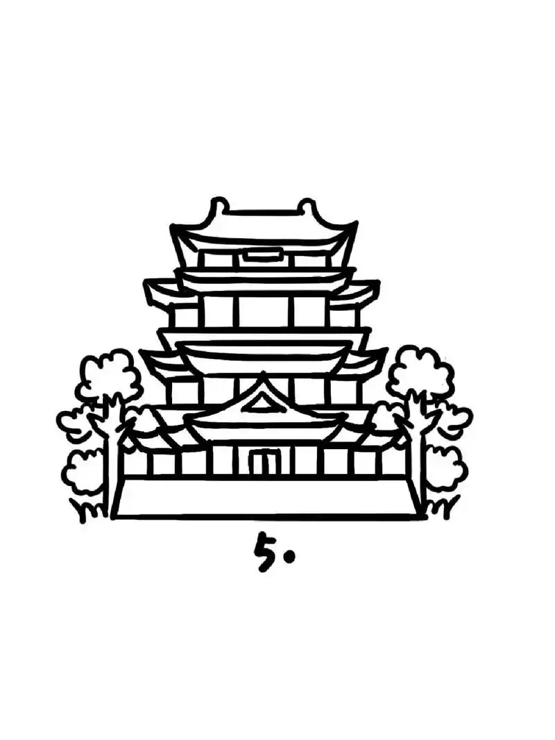 如何画江西滕王阁|地标建筑简笔画教程49 地标建筑第49个-滕王阁,江南