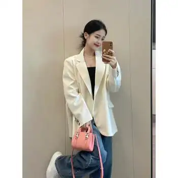 外套女春秋季设计感小众宽松休闲百搭感气质小西服时尚女装 米白色 s