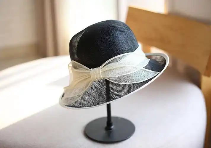 法国轻奢欧美麻纱帽轻盈防晒女士礼帽遮阳大檐草帽出游帽子女黑色黑