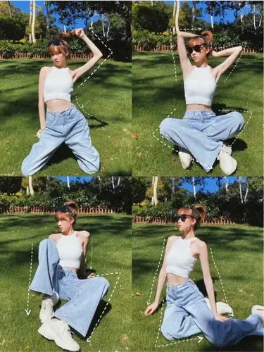 草地拍照pose集学辣妹凹造型拍照小技巧公园辣妺拍照pose