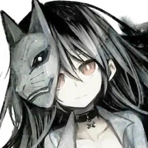 动漫女生头像黑白悲伤猎奇冷酷狐面具少女自截