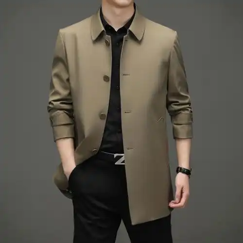 春款韩版大衣纯色宽松时尚男装翻领风衣男春季商务休闲中长款外套