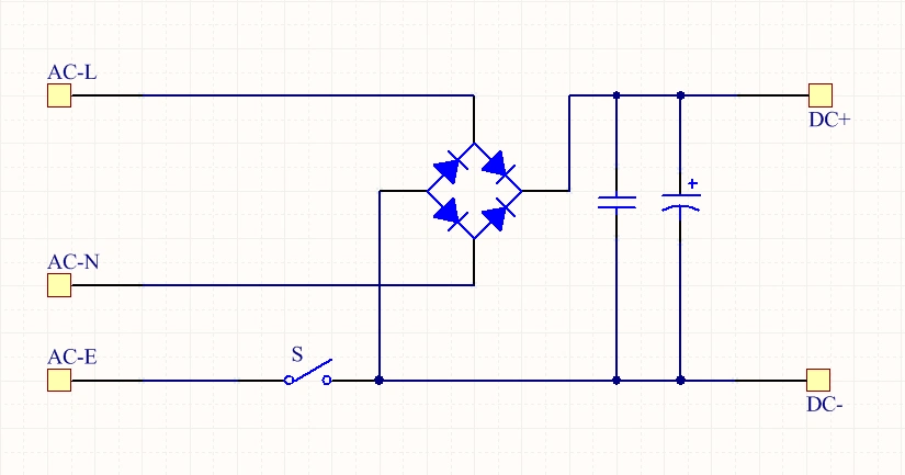 交流电经过整流桥整流后输出的负极接到交流电的地线上会发生大电流