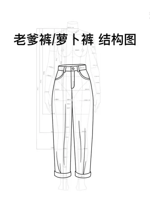 yixuan服装制版11老爹裤萝卜裤结构图