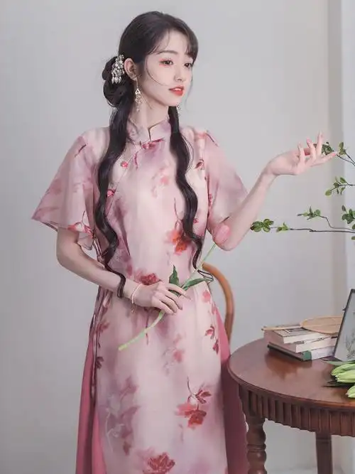 南风谷三月桃改良旗袍女新中式温柔绝美少女感印花国风连衣裙 - 17网