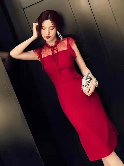 敬酒服新娘平时可穿春季新款显瘦红色甜美洋装小礼服结婚连衣裙女