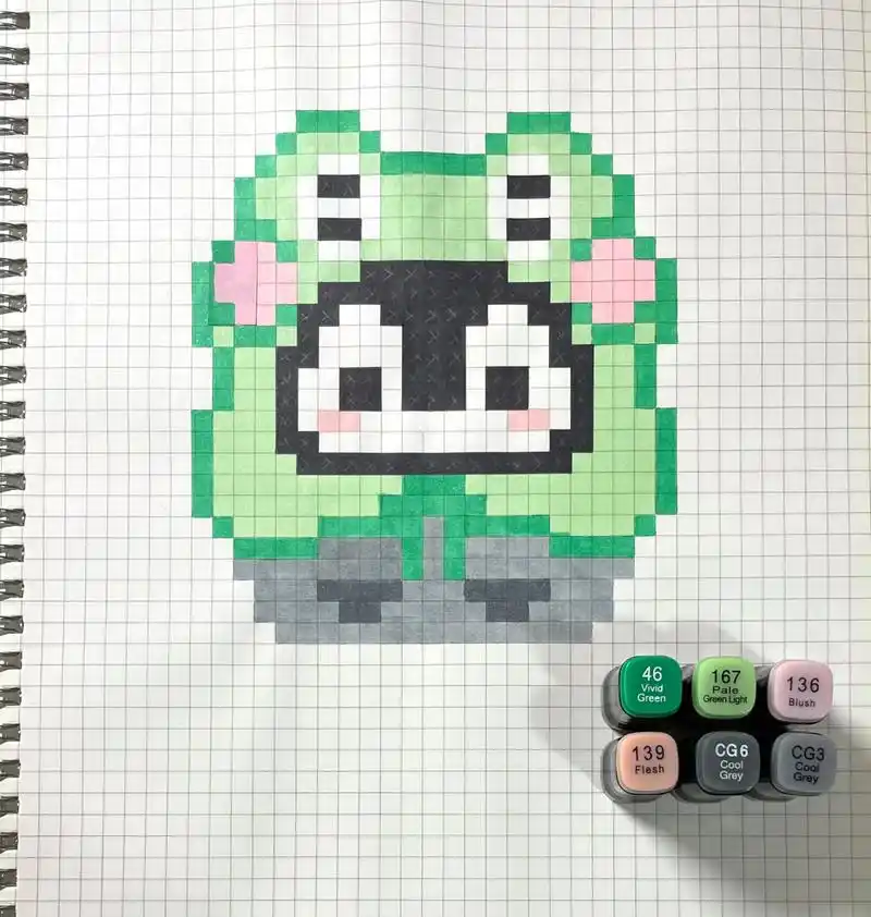 像素画临摹|青蛙企鹅 拼豆: 这个画得不好看08