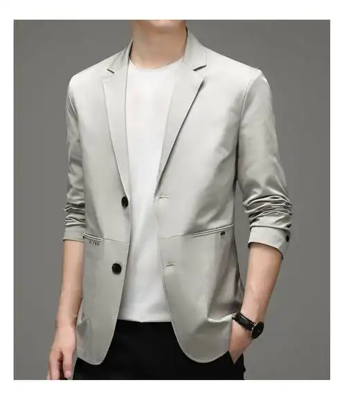 2021秋季新款男士单西时尚日常西装外套西服男米白170