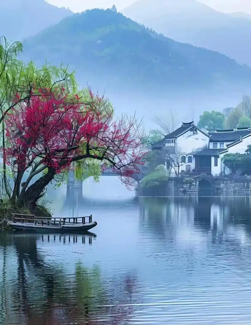 细雨如丝,轻抚着江南的屋檐,朦胧的水汽中