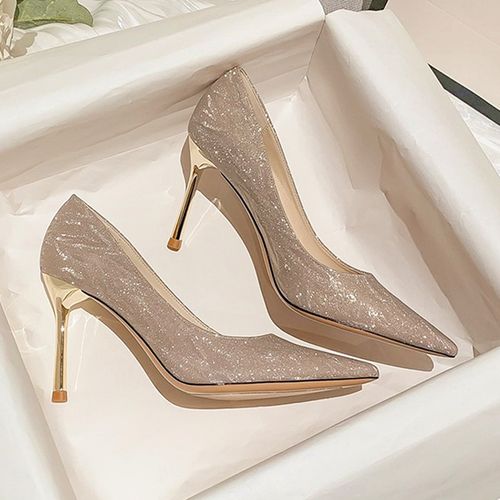 婚鞋新娘鞋结婚主婚纱订婚鞋香槟金色水晶高跟鞋女细跟2024年新款