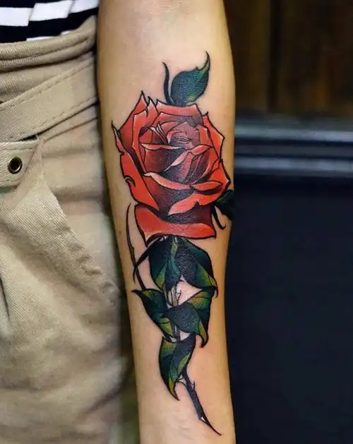 玫瑰花纹身图片_手臂new school纹身图案