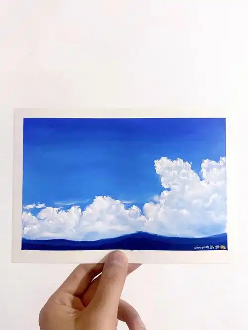 油画棒风景画蓝色天空78附色号