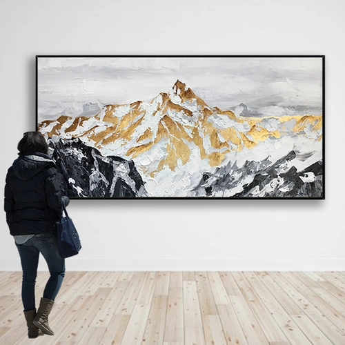 手绘油画现代简约抽象风景金山挂画玄关客厅背景墙油画