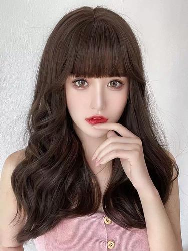 假发女中长发卷发自然空气烫大波浪气质全头套式网红圆脸新式发套