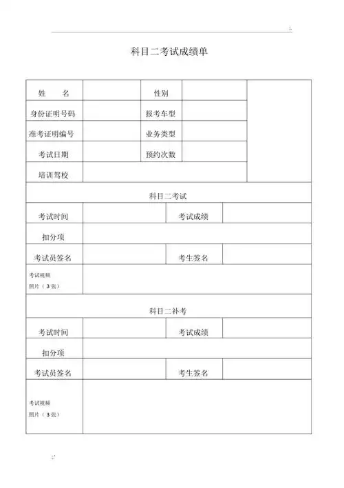 科目二考试成绩单