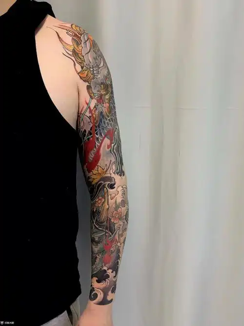麒麟,般若彩色花臂_纹身图案手稿图片_荒荒95的纹身作品集