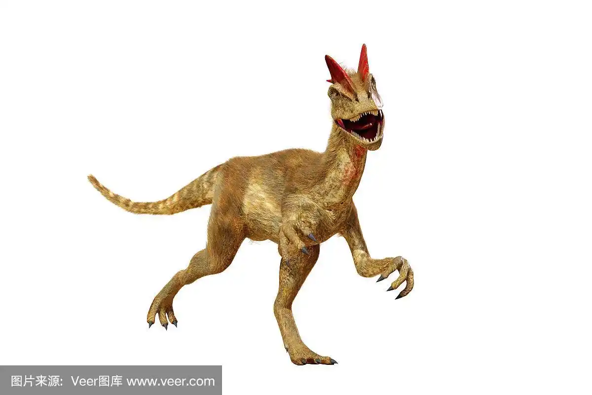 早期侏罗纪时期的兽脚类恐龙——dilophosaurus(白色背景上的3d渲染)