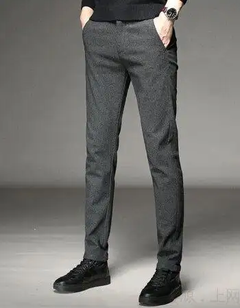 休闲裤男秋冬季中年男士爸爸裤子直筒弹力磨毛长裤灰色342尺7