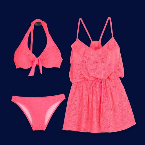 一折泳衣女三件套裙式钢托聚拢