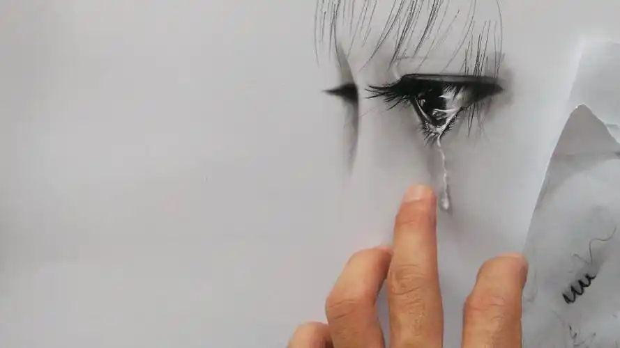 逼真素描绘画《一滴悲伤的眼泪》 - 新片场