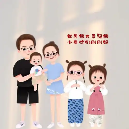 亲子头像  #头像分享  #一家五口头像  #卡通头像  #手绘头像