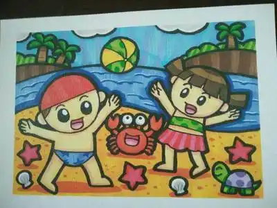 儿童画在海边游泳的简笔画夏日游泳的男生上色简笔画要怎么画游泳简笔