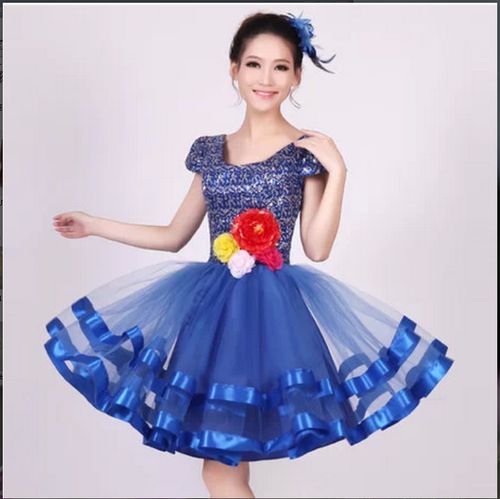 新款亮片演出服装时尚小短裙表演服现代舞蹈合唱服舞台装蓬蓬裙女