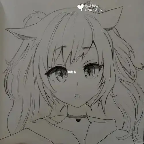 手绘线稿猫耳少女4