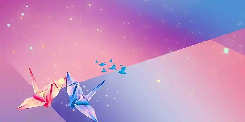 粉蓝渐变小清新唯美手绘千纸鹤七夕展板背景