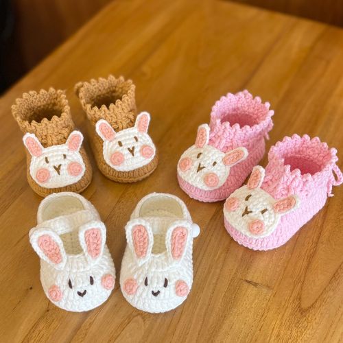 钩针宝宝鞋毛线钩织婴儿鞋兔子鞋材料包diy手工编织送新生儿礼物