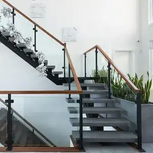 不锈钢楼梯扶手护栏钢化玻璃简约阳台栏杆 室内轻奢家用玻璃扶手