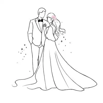 手绘线条婚礼卡通人物原创素材画画的女孩卡通矢量扁平风绘画卡通人物