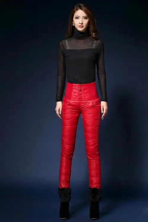 【天天特价】新款羽绒裤女外穿高腰铅笔裤加厚双面绒长裤修身棉裤