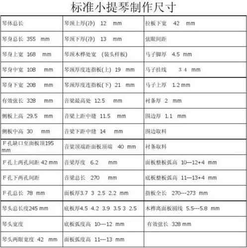 小提琴各型号尺寸表