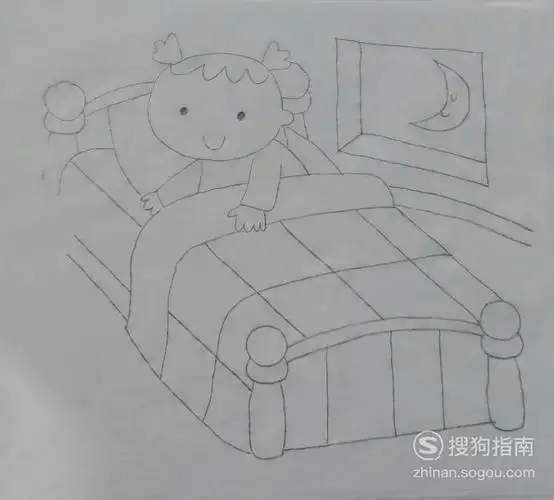 如何画准备睡觉的小女孩的简笔画