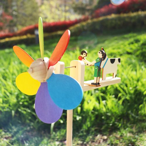 网红实木6叶彩色旋转小风车成品荷兰diy庭院装饰摆件手工毕业礼物