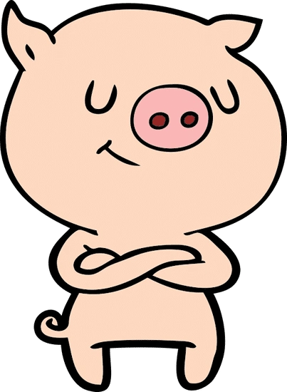 快乐卡通猪双臂交叉 happy cartoon pig with crossed arms