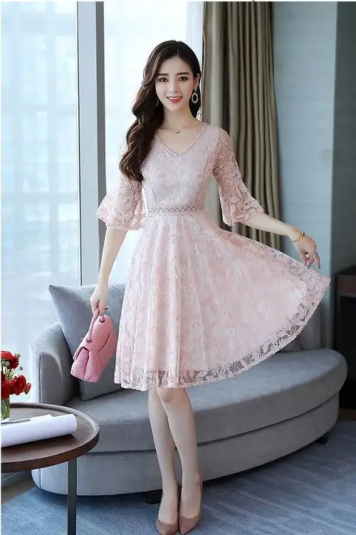 娜织蕾丝连衣裙女2018夏装新款女装小个子显瘦名媛仙气质a字裙夏裙