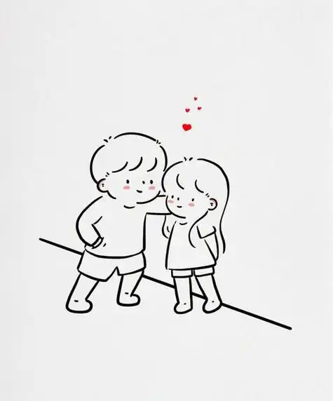 黑白简笔画人物情侣