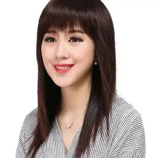 假发女长发时尚 女士中长直发碎齐刘海真人发丝假发头套厂家