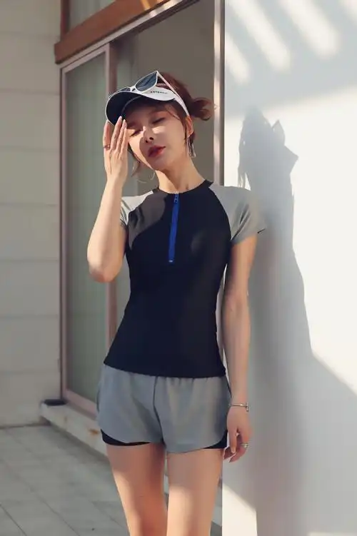 rebelona女分体式泳衣学生两件套保守运动游泳衣2022新款遮肚显瘦温泉